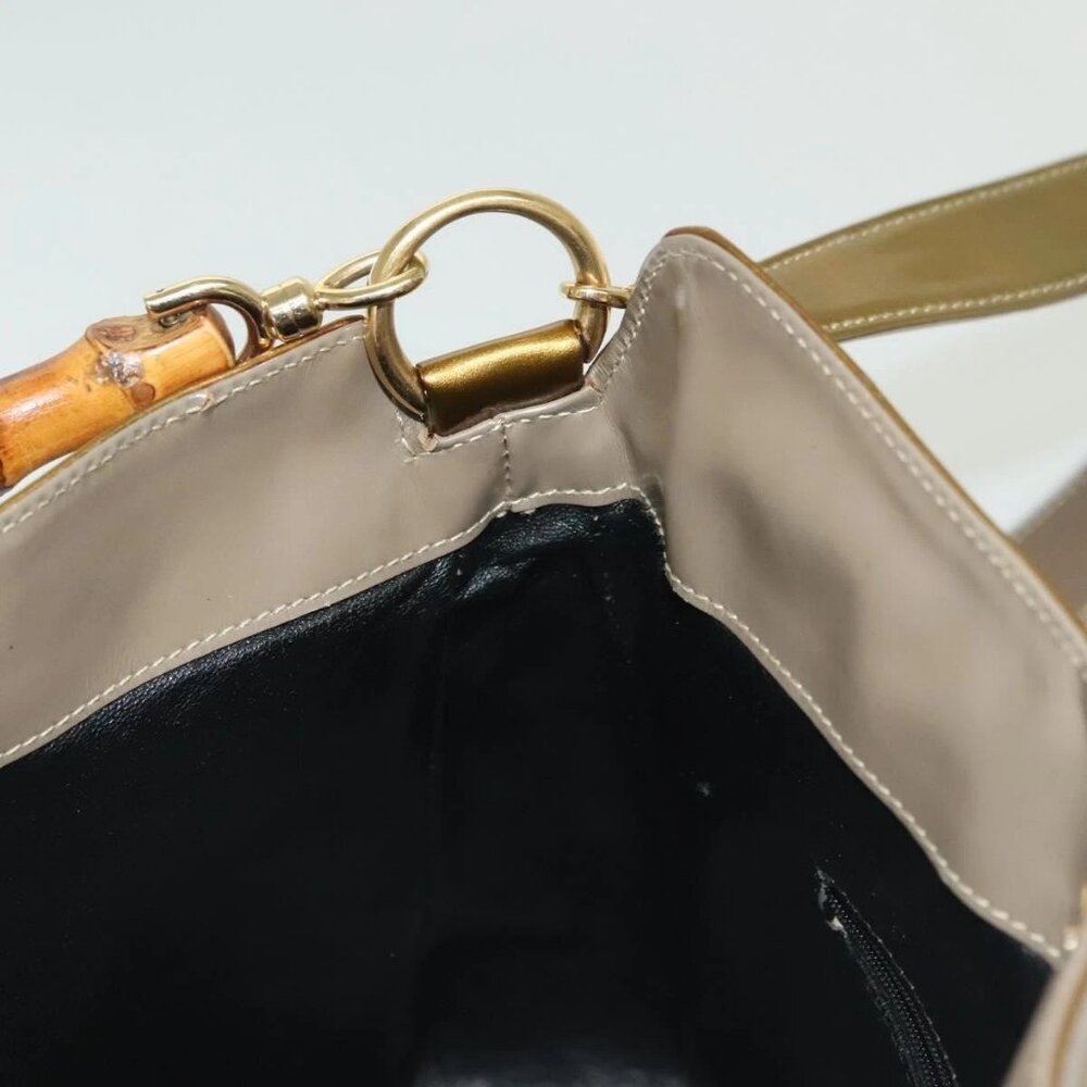 GUCCI Bamboo Hand Bag Patent leather 2way Beige Gold 001 1014 1638 0 Auth BA4761 - Picture 13 of 16